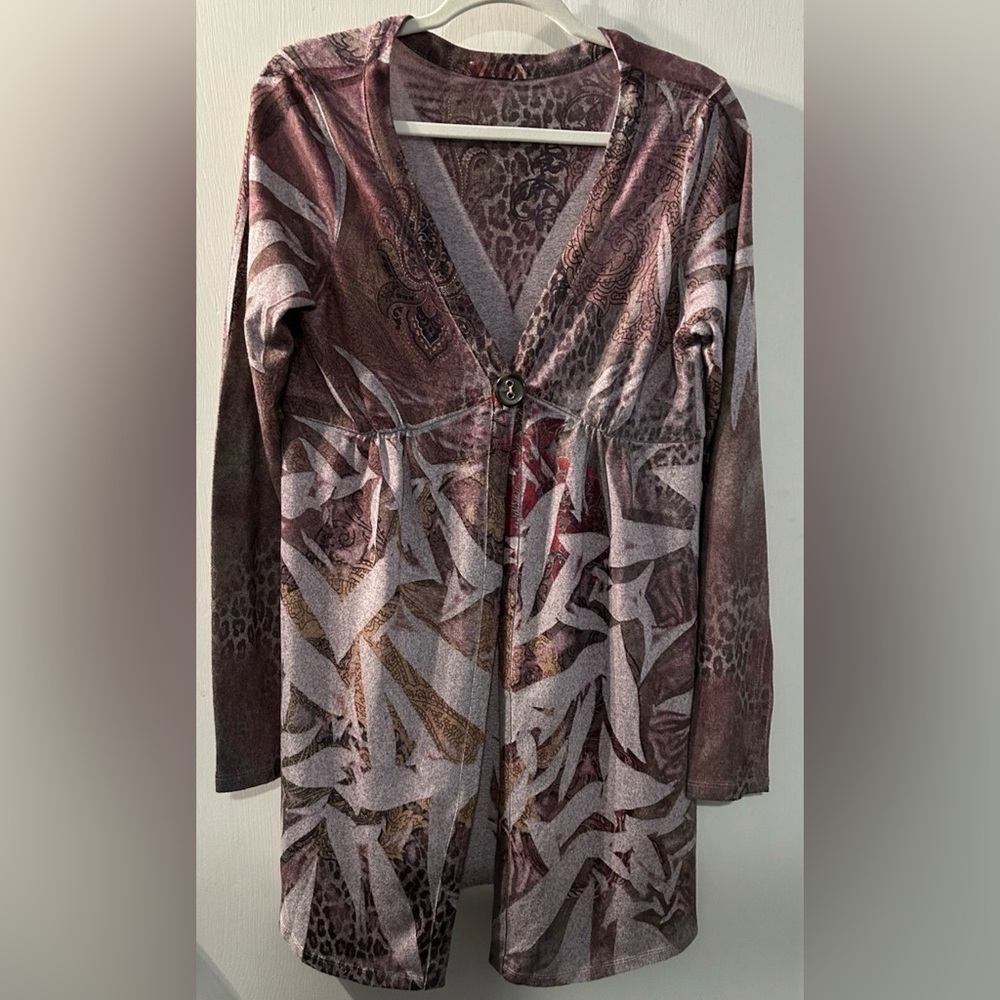 Multicolor Casual Freedom Ladies Eclectic Artsy Long Sweater Cardigan Boho Sz XL
